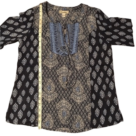 Blue Beaded Embroidered Paisley/Damask Boho V-Neck 3/4 Sleeve Tunic - Sz S - Picture 13 of 14